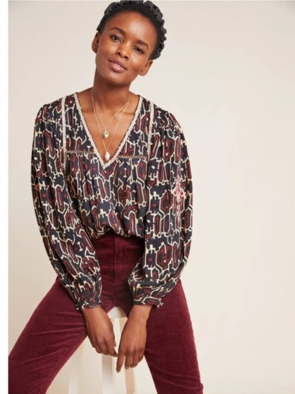 Anthropologie Maeve Veda Embroidered Peasant Blouse, Size M, EUC